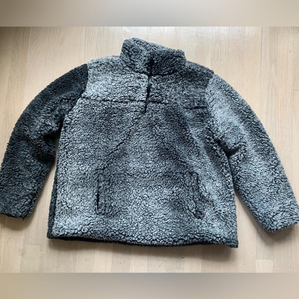 Fuzzy Gray Quarter Zip Sweater - Oversized Fit